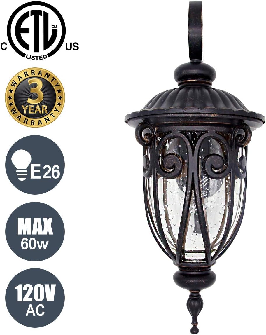 23" Large Outdoor Wall Light for Porch, 2 Pack Aluminium Exterior Wall Mount Lantern for House, Vintage Bronze Outside Wall Sconce with Clear Seeded Glass Shade for Garage