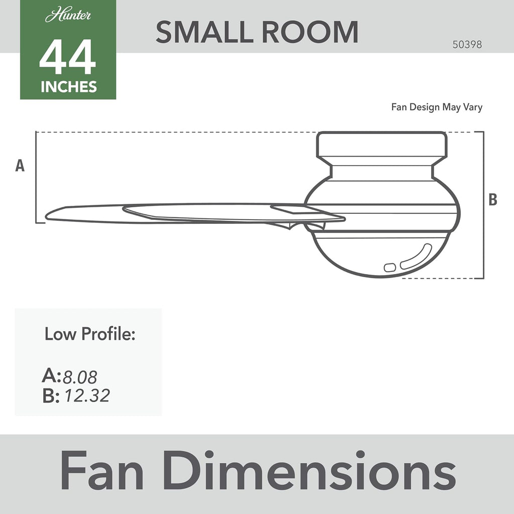 Hunter Fan Company Dempsey Low Profile Indoor / Outdoor Ceiling Fan with LED Light and Remote Control, 44
