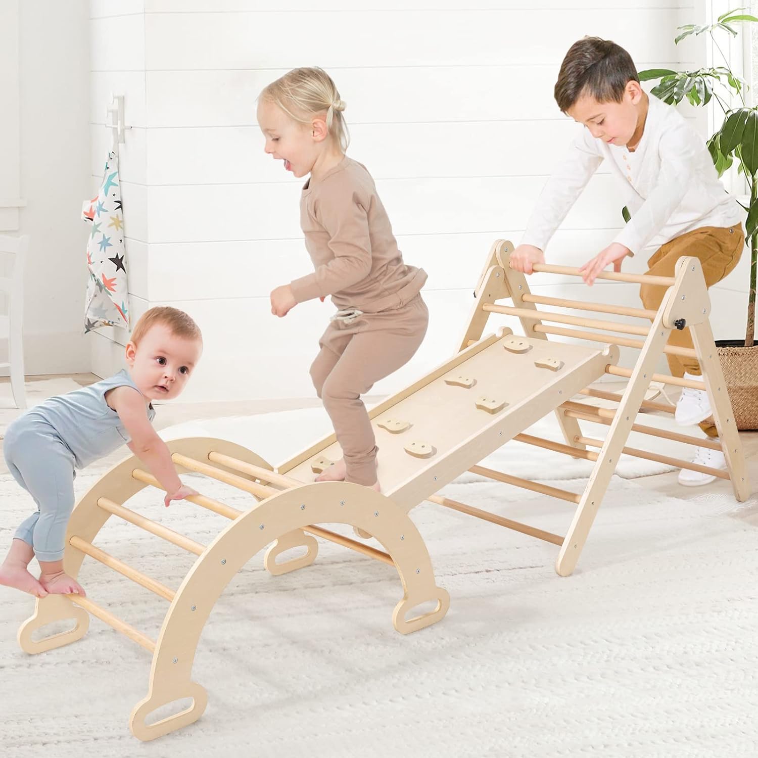 5 in 1 Pikler Triangle Set, Baby Climbing Toy Indoor Playground, Kids Jungle Gym