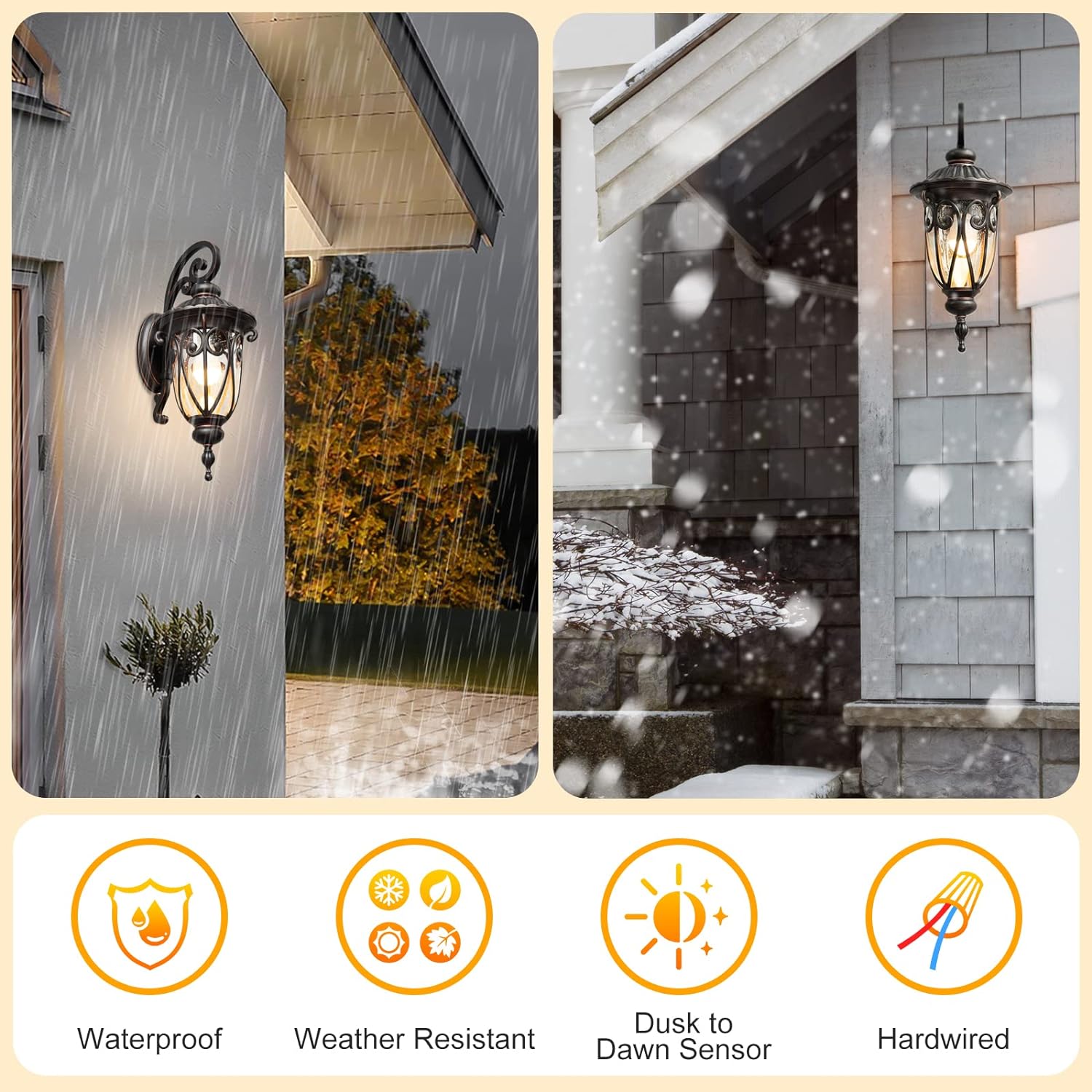 23" Large Outdoor Wall Light for Porch, 2 Pack Aluminium Exterior Wall Mount Lantern for House, Vintage Bronze Outside Wall Sconce with Clear Seeded Glass Shade for Garage