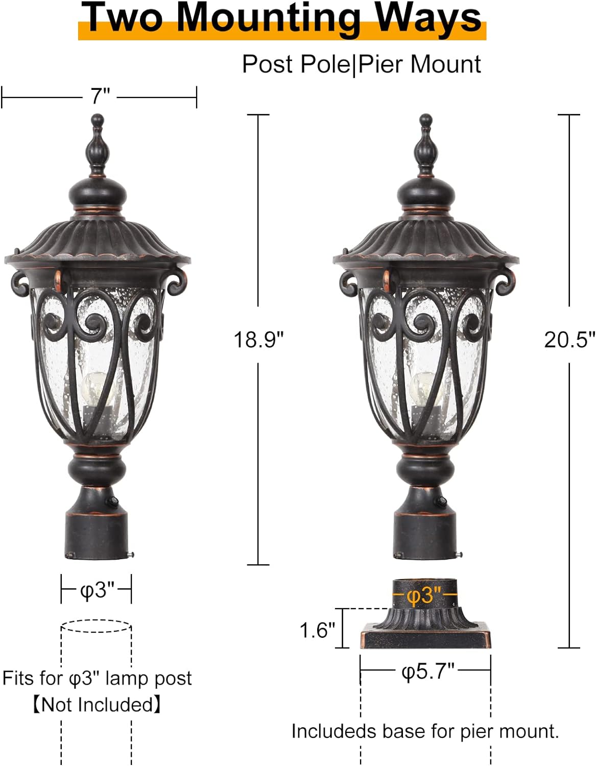 23" Large Outdoor Wall Light for Porch, 2 Pack Aluminium Exterior Wall Mount Lantern for House, Vintage Bronze Outside Wall Sconce with Clear Seeded Glass Shade for Garage